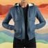 Women Luna Blue Hooded Leather Bomber Jacket
